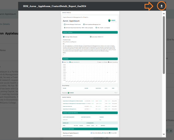 Preview of the generated of the contact report