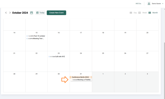 Updated Agenda view showing the formerly Single Activity now attached to a Multi-Event, with its icon changed to orange