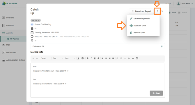 Duplicate a meeting on IRM