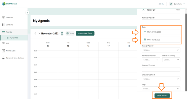 Click the “Show Results” button to apply the selected filters and view meetings within the chosen time period