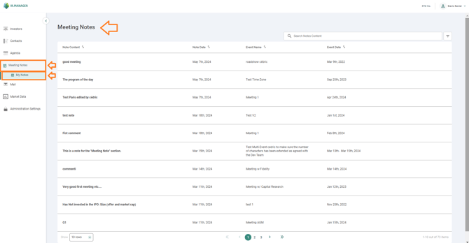 Use IRM search engine to enter a keyword to search for Meeting Notes containing that keyword
