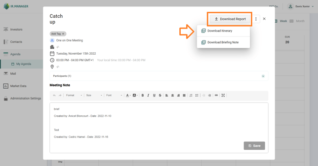 Select download report and download the itinerary in IRM