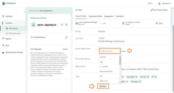 Button to tag a contact profile on IRM