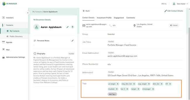 Visualize the tags added to the contact profile