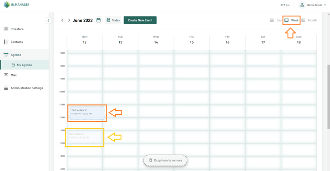 Drag and drop a meeting to a different time slot in the week view to update its time